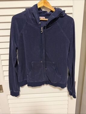 Juicy Couture Navy Blue Velour Zip-Up Hoodie